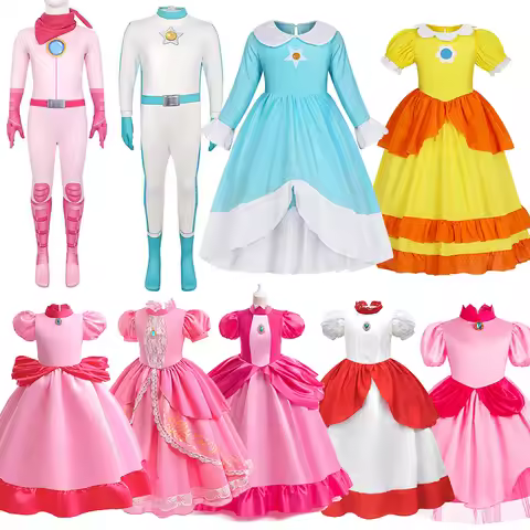 Girl Rosalina Peach Princess Dress For Kids Halloween Pink Disguise Daisy Cosplay Clothing Birthday 
