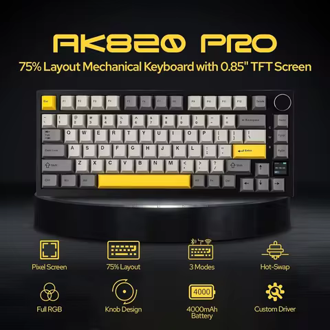 Ajazz AK820/AK820Pro Gaming Mechanical Keyboard Bluetooth 5.1/Wireless/wired Custom Keyboard With He