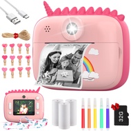 Instant Print Camera for Kids,Inkless Camera Printer with 3 Rolls Photo Paper,5 Color Pens, 32GB Car