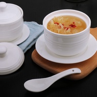 AT-🎇Ceramic Slow Cooker Steamed Egg Bowl Stew Cup Slow Cooker Tureen Soup Bowl Cup Cover Tureen Dessert Bowl Confinement