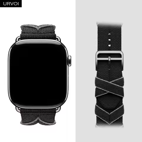 URVOI Noir/Gris Bridon Single Tour for Apple Watch band series 11 10 9 8 7 SE knit hand-braided chev