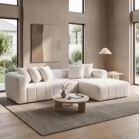 107.9" L-Shaped Boneless Couch, Comfy Boucle Cloud Sofa Couch with Deep Seat Chaise Lounge, Modern T