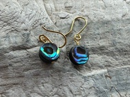 K24純金天然鮑魚(Abalone)圓形◇耳勾式耳環