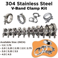 304 Full Stainless Steel V-Clamp V-Band Car Exhaust V Band Clamp Flange Kit (Inch)