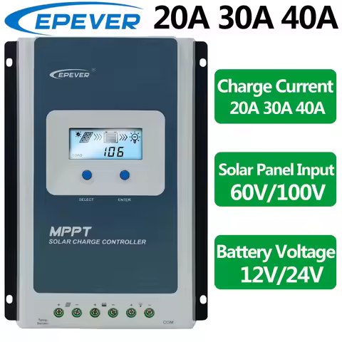 EPEVER 20A 30A 40A MPPT Solar Charge Controller Max PV Input 100V Battery Voltage 12V 24V Auto Ident