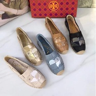 Tory Burch Peach Leather Heart Weaves Espadrilles Slimmer Look Lady's Shoes Flats
