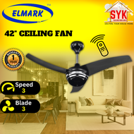 SYK Elmark 42 Inch Ceiling Fan Black Electric 3 Blade Remote Control Fan Kipas siling Electrik Angin Kuat
