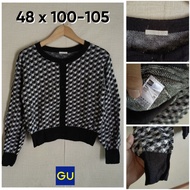 GU by UNI Cardigan Black and White HS O Neck Size S Women'S Thick Knit OB010