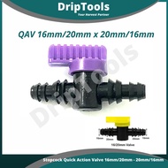 Stopcock Quick Action Valve 16mm / 20mm to 16mm / 20mm, Irrigation Watering System Fertigasi