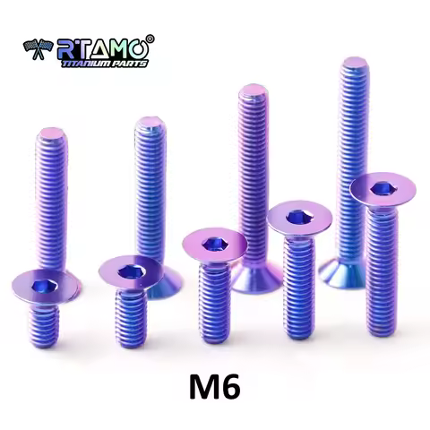 RTAMO Titanium Bolt M6X10/12/15/20/25/30/35/40/45/50mm Countersunk Hex Head TC4 Ti Alloy Screw Bike 