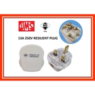 UMS 13a 250v AC Resilient Plug Fitted With 13A Fuselink