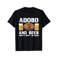 Men's 100% Cotton T-Shirt with Fun Adobo & Beer Print - Casual, Sporty Design for All Seasons, Perfe