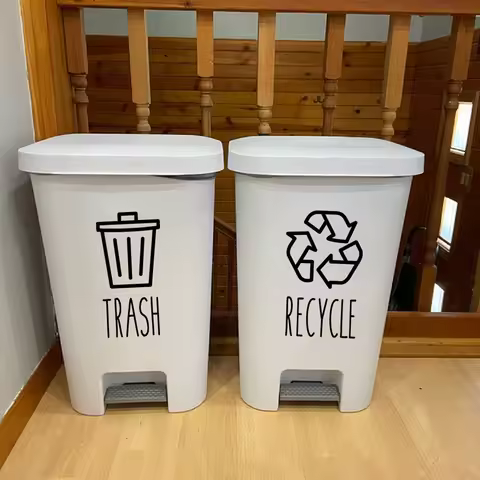 Trash and Recycle Rubbish Trash Can Wheelie Bin Vinyl Sticker Compost Decals Farmhouse Laundry Pantr