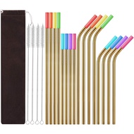 AT-🌞Wholesale Amazon Titanium-Plated Color Stainless Steel Straw Set Silicone Mouth Portable Metal Straw Brush16Piece Su