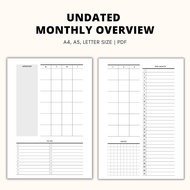 [PDF] Monthly Overview Calendar Planner Template Journal Printable Planner PDF Planner Inserts