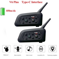 V6 Plus 850mAh 1200m Bluetooth Motorcycle Rider Communicator Helmet Intercom Headsets  Metal Clamp M