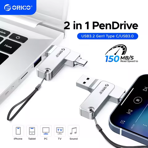 ORICO 128GB USB C Flash Drive Dual USB 3.2 Flash Drive Type C + USB A Portable Type-C Flash Drive 2-