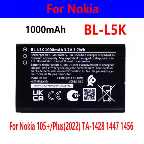 Mobile Phone Battery BL-L5K For Nokia 105+/Plus(2022) TA-1428 1447 1456 Cell Phones Battery