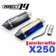 Project79 Exhaust LAMBRETTA X250 Ekzos Slip On Tabung Muffler Stainless Steel 250X Rainbow Black SCO