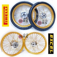 Y125Z Pnp Set Takasago Excel Asia Rim 1.60x17, RCB Lidi Gold, Hub Gantang Chrome DP with Tyre One Set