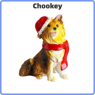 CHOOKMY Dog Figurine, Resin Cartoon Dog Xmas Ornament, Home Adornment Santa Hat Design Tabletop Deco