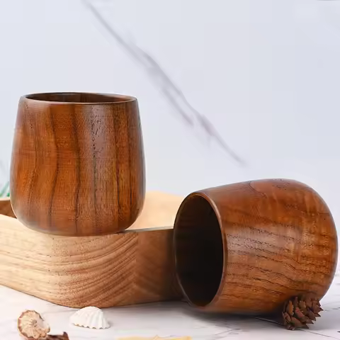 1Pcs 7.5X6.5cm Retro Handmade Natural Wooden Cup Jujube Wood Reusable Tea Cup Household Kitchen Supp