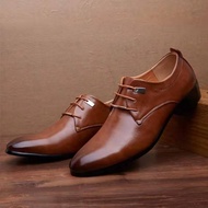 Size 38-48 Men's Formal Pointed Toe Patent Leather Shoes Brown