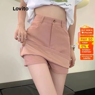 Lovito Casual Plain Safety Pants Shorts for Women LNA07085 (Pink) Lovito Celana Keselamatan Celana Pendek Kasual Polos untuk Wanita