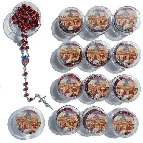 12Pcs Red Rose Petals Scented Wooden Rosary Pope Leo XIV Handmade Wooden Rosary Beads Catholic Gift 