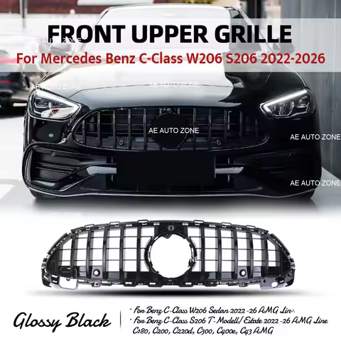 Glossy Black Front Bumper Grille For Mercedes Benz C-Class W206 S206 2022-2026 C200 C220d C300 C400e