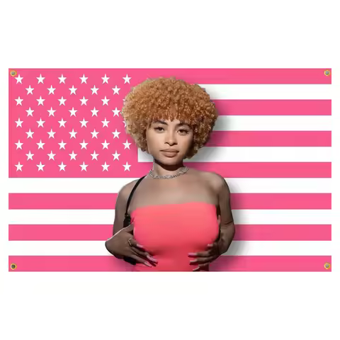 Ice Spice Tapestry Wall Tapestry Ice Spice American Flag Pink Tapestry 3x5Fts 90X150cm with 4 Brass 