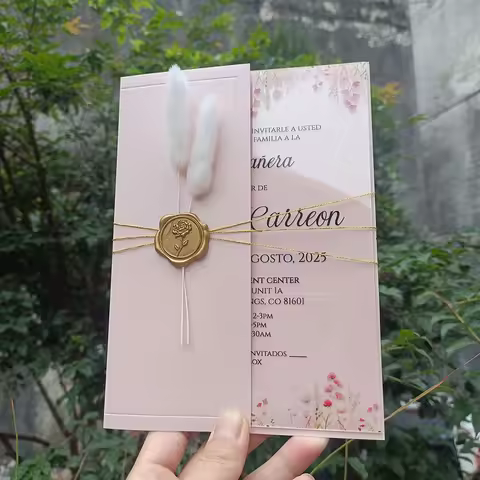 50pc 5.2X7.2Inch Quince Invitation Wrap DIY Wedding Ticket Card, No Acrylic, No Dry Flower, No Wax S