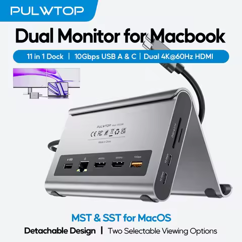 PULWTOP USB C Docking Station Dual Monitor with 2 HDMI, PD,Ethernet, USB A/C 10Gbps, Audio, SD/TF, f