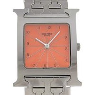 二手愛馬仕 H 手錶 HH1.510，不銹鋼，石英機芯，模擬顯示，橙色錶盤，男士 Heure H 手錶。