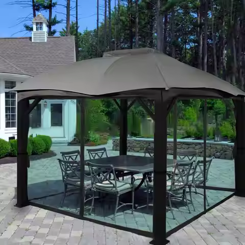 Outside Canopy Large Louvered Pergola Rectangular 10" Outdoor Gazebo Netting black 10x10FT