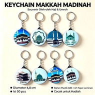 GANTUNGAN 50pcs MAKKAH MADINAH KEYCHAIN ROUND BACK BLACK SOUVENIR HAJI UMROH SAUDI ARABIA