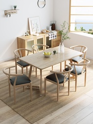 Imitation solid wood log dining table small family dining table rental room commercial rectangular dining room table and chair set