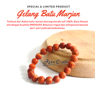 Gelang Batu Akik Marjan Karang Laut Red Coral Asli Merah 10 mm untuk Pria Wanita Cewek Cowok Premium