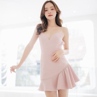 Lism D-066 เดรสสายเดี่ยวระบายข้าง