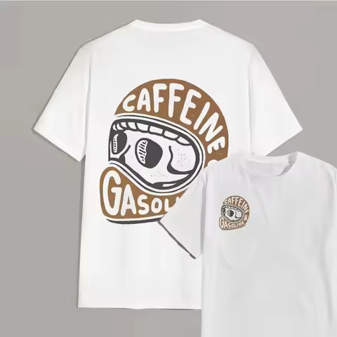 Skull Caffeine Gasoline Men Cotton TShirt Streetwear Casual Vintage Hipster