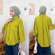 Vella Top Blouse Baju Kemeja Wanita Kekinian Kemeja Oversize Lengan Panjang Full Kancing Rayon Premi