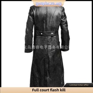 MEN'S GERMAN CLASSIC WW2 MILITARY UNIFORM OFFICER BLACK LEATHER TRENCH COAT