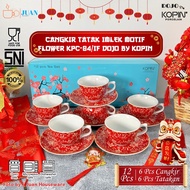 MERAH DOJO BY KOPIN 6 pairs of tea cups + red Chinese New Year floral coasters limited edition KPC-0