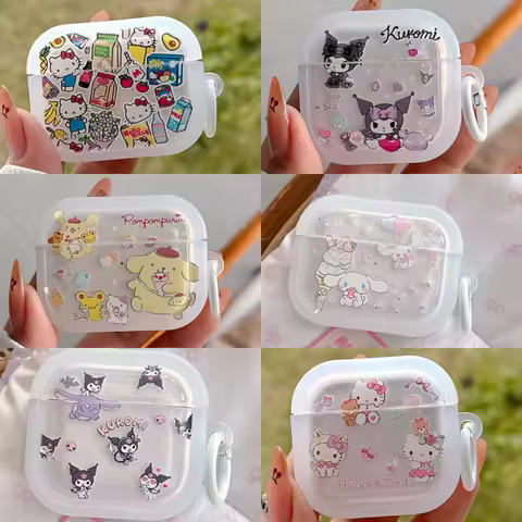 Cute Sanrio Hello Kitty Kuromi Purin Earphone Case For Airpods 4 1 2 3 Pro 2 Wireless Bluetooth Head