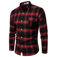 SONIX เสื้อเชิ้ตลายสก๊อตเสื้อลำลองเสื้อแขนยาวผู้ชายแฟชั่น Mens เสื้อเข้ารูปพอดีสีแดงสีฟ้าสีดำ