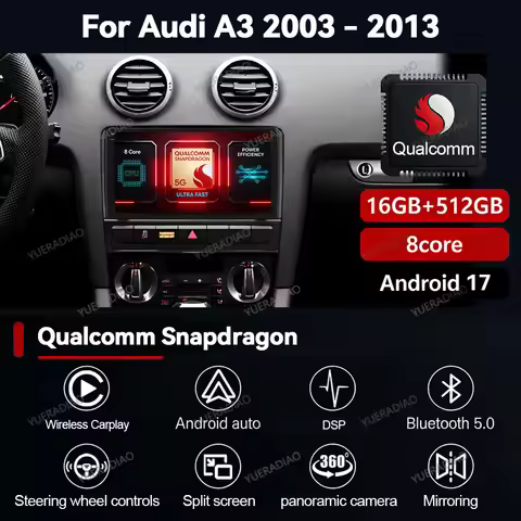 Android 17 Car Radio For Audi A3 8P 2003 - 2013 GPS NAVI 4G LTE 5G WIFI 2DIN QLED BT Qualcomm Multim