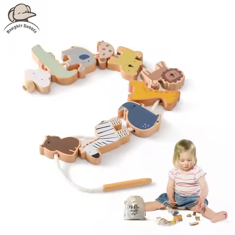 Baby Animal Threading Toys Wooden Stacking Toys Blocks Board Games Wooden Toys Baby Animal Stringing