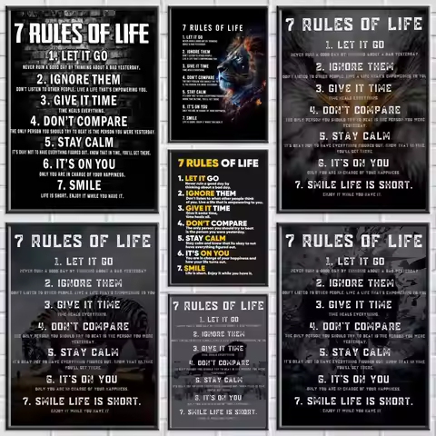 7 Rules Of Life Motivation Poster Modern and Elegant Wall Stickers for Home Decor Living Room Dormit