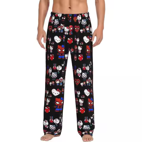 Custom Men Cats Pattern Pajama Pants Printed Kawaii Classical Sleep Sleepwear Bottoms with Pockets