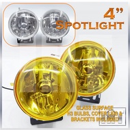 12V 24V Glass 4" Spotlight Spot Lamp Fog Foglamp H3 55W 3005 Kereta Universal Myvi Viva Alza Yellow White Lampu Inci
